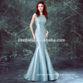 2016 Sexy zurück offenes Weihnachtsfestkleid MermaidTulle blaues Abendkleid mit Zug